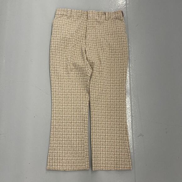 Vintage 70s Tan Knit Pattern Flared Trousers 38x29 - Picture 1 of 4